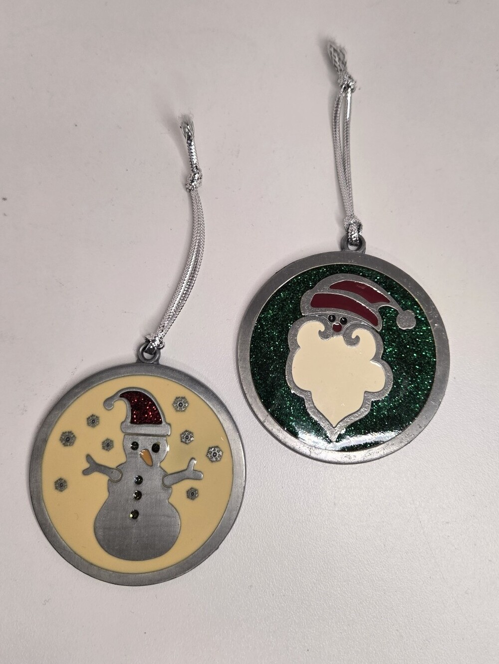 Vintage Gloria Duchin Collectible Pewter Holiday Snowman and Santa Ornament Set